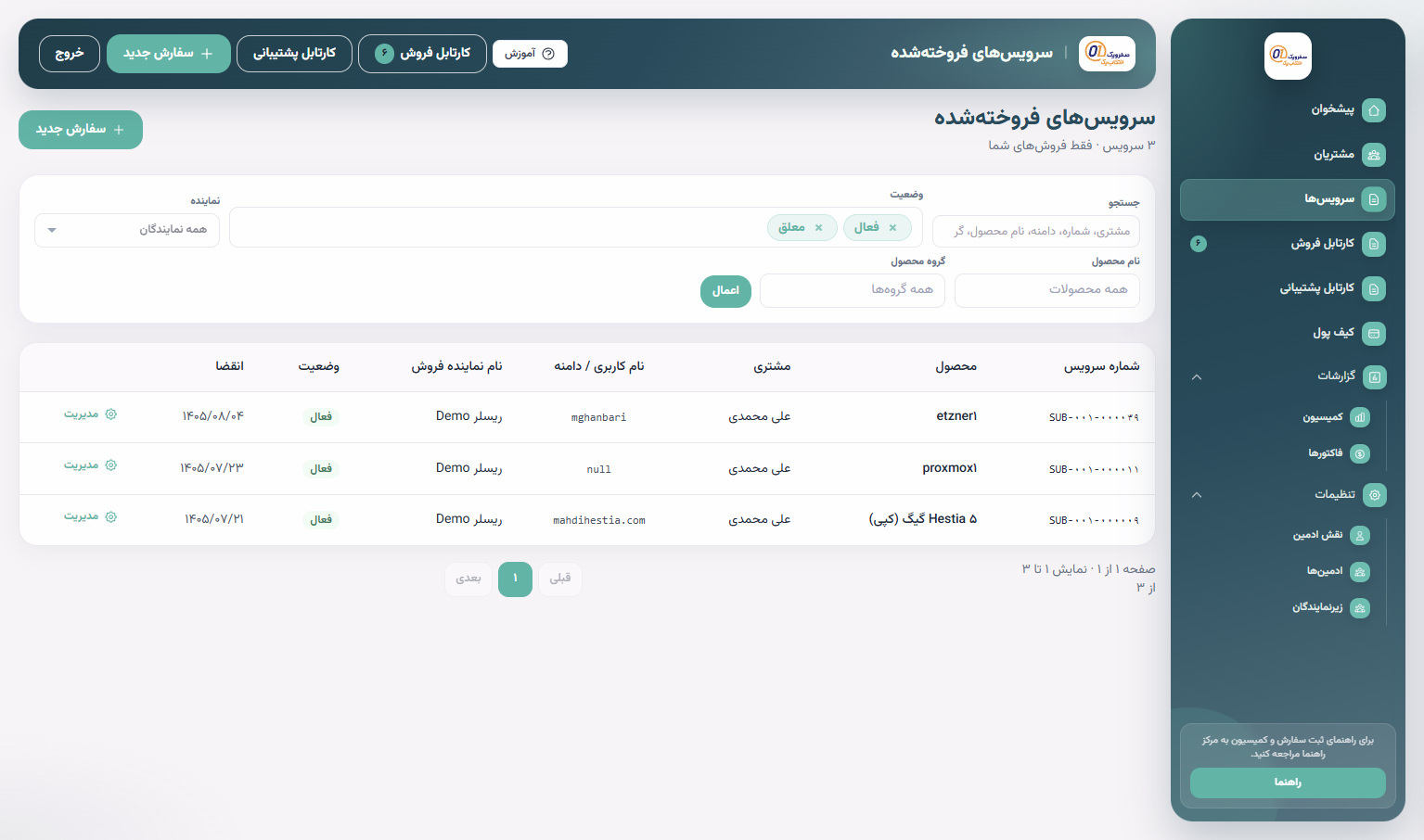 فهرست سرویس‌های فروخته‌شده